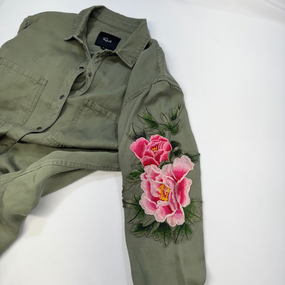 Rails Marcel Shirt Womens XS Sage Green Floral Embroidered Linen Blend Boho - Picture 11 of 14